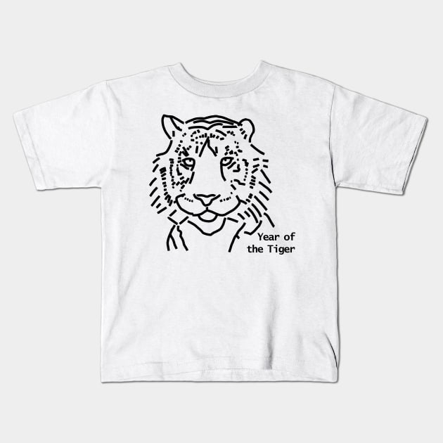 Year of the Tiger Outline Kids T-Shirt by ellenhenryart